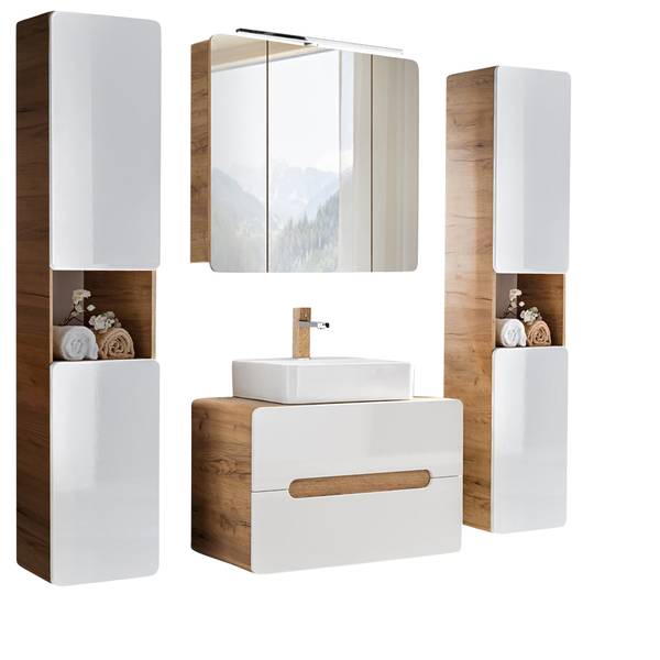 Badmöbel-Set LUTON-56-546 4er-Set Weiß - Holzwerkstoff - 180 x 200 x 46 cm
