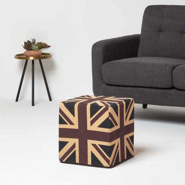 Designer Hocker Ottoman Union Jack Blau - Baumwollstoff - 36 x 38 x 36 cm