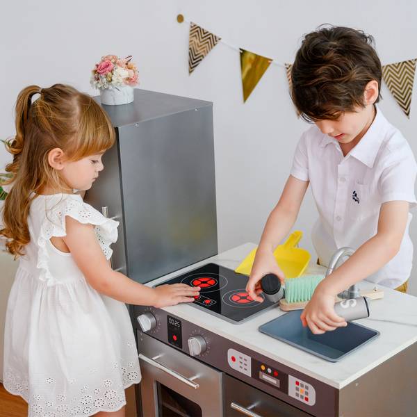 Kinder Holz spielen Küche Accessoires Grau - Holzwerkstoff - 40 x 83 x 94 cm