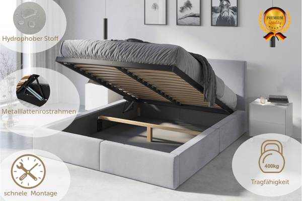 Polsterbett HILTON Hellgrau - 151 x 80 cm