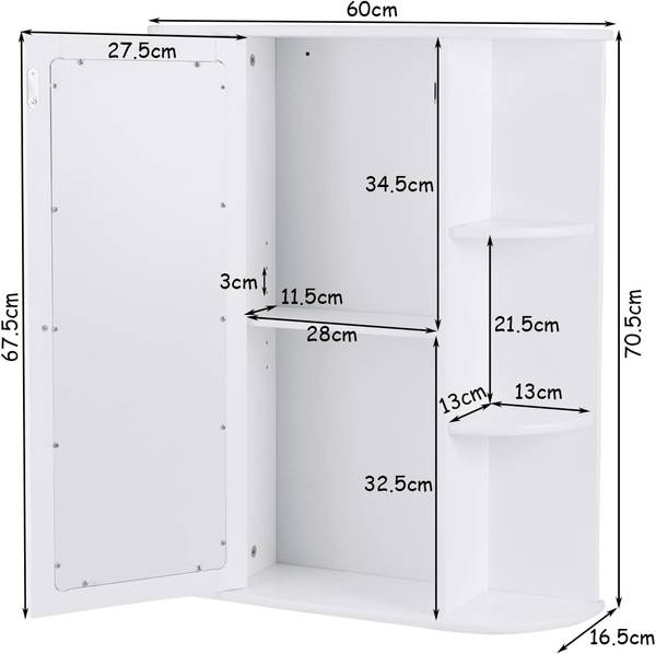 Badkamerkast NM0379 wit - plaatmateriaal op houtbasis - 17 x 71 x 60 cm