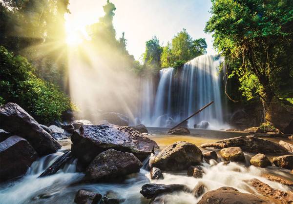 Vlies Fototapete Wasserfall Landschaft 368 x 254 cm - 130g Vlies