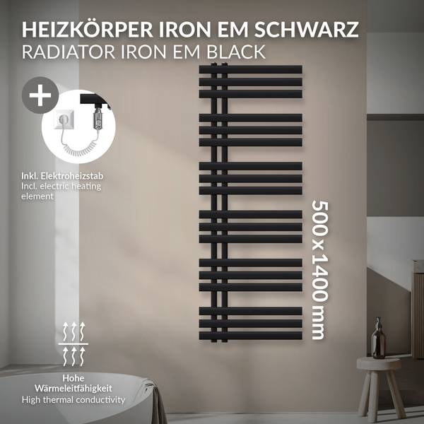 Badheizkörper MITO Schwarz - Metall - 3 x 140 x 50 cm