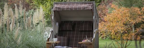 Strandkorb Schleswig 2-Sitzer Grau - Webstoff - 120 x 160 x 80 cm