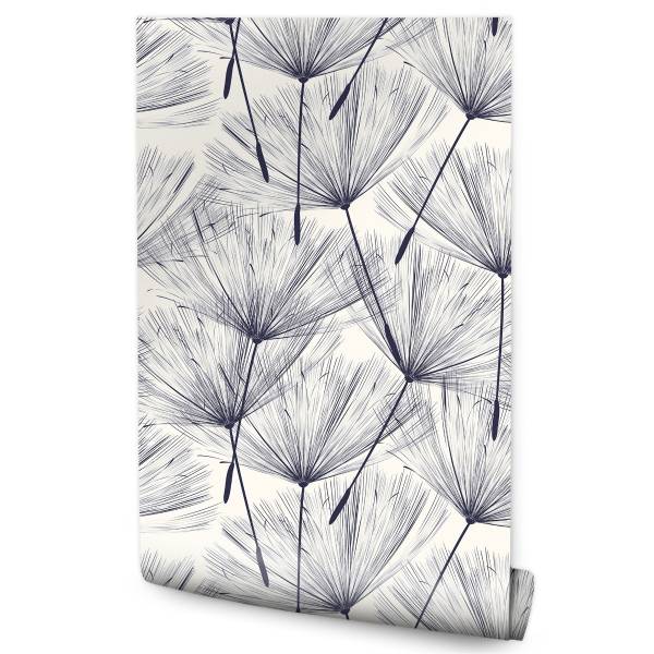 Behang Paardebloemzaden Bloemen Natuur beige - zwart - blauw - papier - 53 x 1000 x 1000 cm