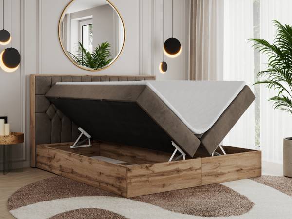 Boxspringbett AMORE Braun - Eiche Dekor - H3 - Textil - Liegefläche Breite: 140 cm