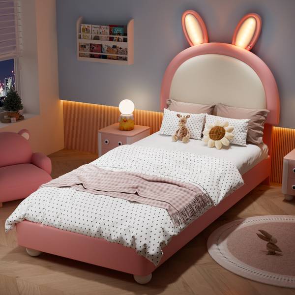 Kinderbett K-1925 Pink - Holzwerkstoff - 106 x 142 x 206 cm