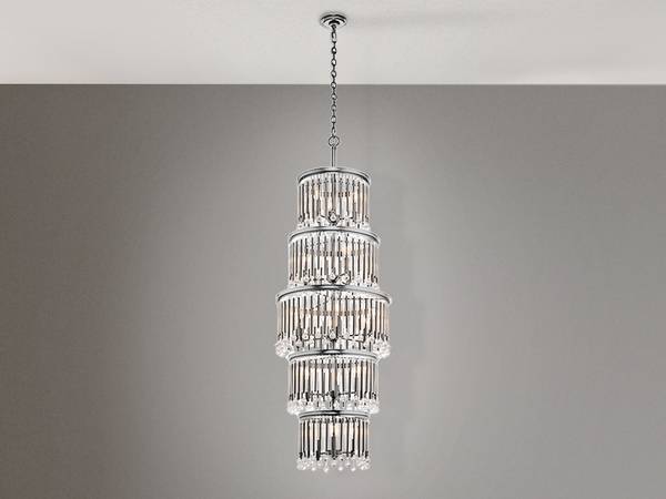 LED XXL Kronleuchter extra lang, Chrom Silber - Stahl - Kristallglas - 56 x 188 x 188 cm