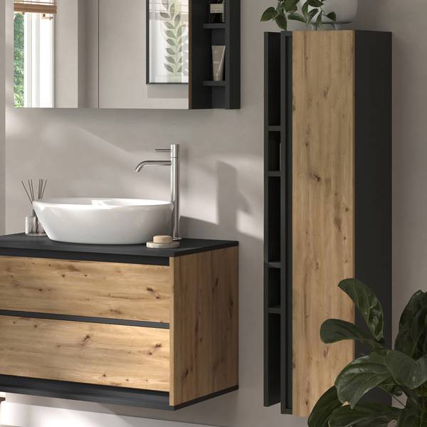 Armoire murale Edelin 57991 Anthracite - Imitation chêne noueux