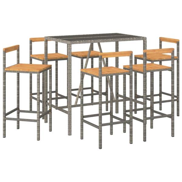 Gartenbar-Set 3029644-3 (7-teilig) Grau - Stahl - Klarglas - Polyethylen - 70 x 110 x 110 cm