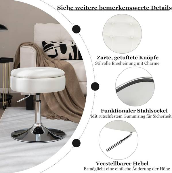 KunstlederDrehhocker höhenverstellbar Weiß - Kunstleder - 41 x 66 x 41 cm