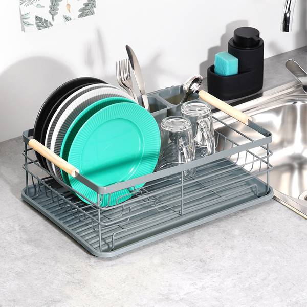 Abtropfgestell mit Besteckhalter Grau - Edelstahl - 29 x 15 x 43 cm