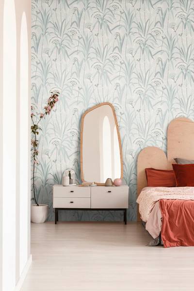 French Affair Florale Tapete Blau - Grau - Petrol