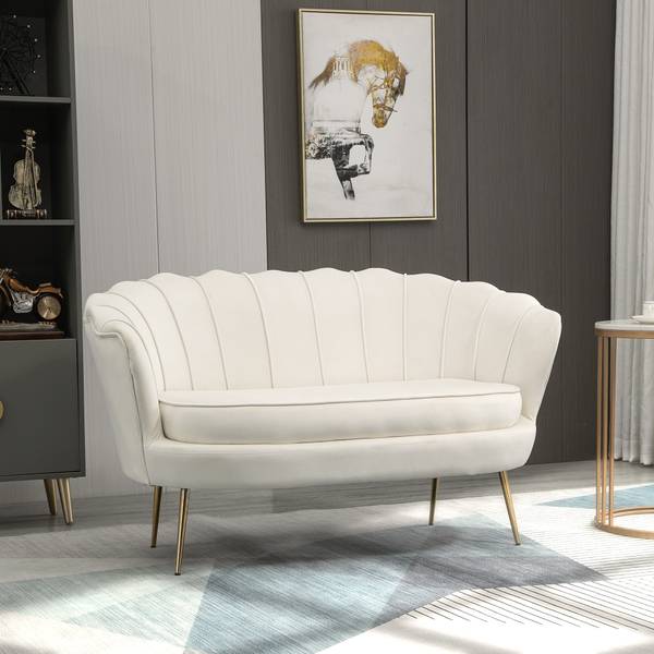2 Sitzer Sofa 833-957WT Weiß - Samt - 77 x 77 x 130 cm