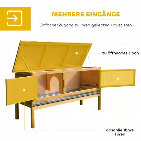 Kaninchenstall D51-105V01 Gelb - Massivholz - 45 x 65 x 115 cm