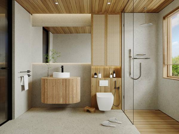 Einzelwaschtisch TOWARI Beige - Holz teilmassiv - 50 x 56 x 90 cm
