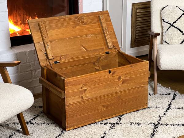 Truhe Schatzkiste massiv Holz Braun - Kiefer - 85 x 46 x 40 cm