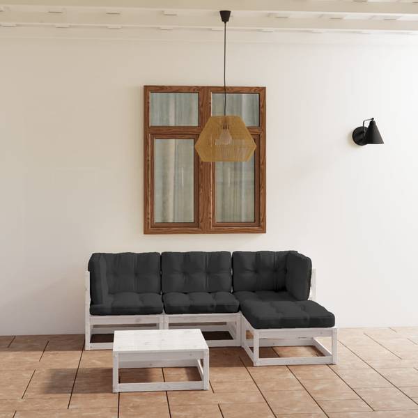 Salon de jardin 3009924-2 (lot de 5) Blanc - Polyester - Pin - 70 x 30 x 70 cm