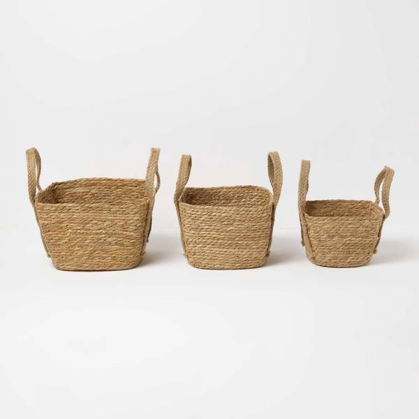 3er Set Aufbewahrungskörbe in 3 Größen Beige - Naturfaser - 33 x 22 x 26 cm