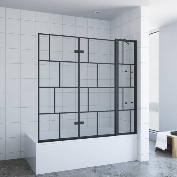 Duschabtrennung Badewannenaufsatz Schwarz - Glas - 150 x 140 x 0 cm