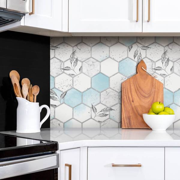 Selbstklebendes Wandpaneel Blätter Blau - Polyester PVC - 100 x 50 x 1 cm