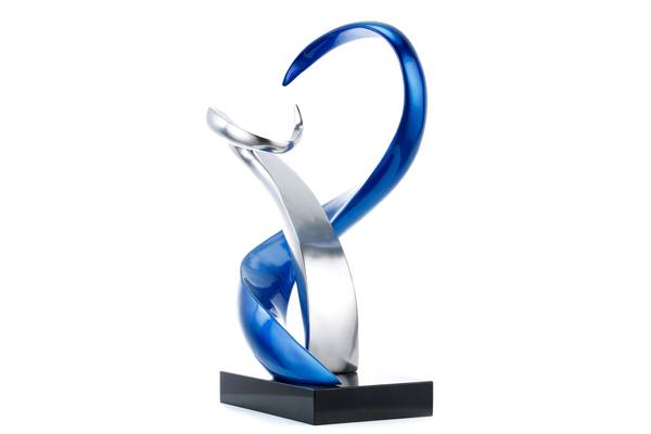 Skulptur Abstrakt Fal Blau - Silber - Kunststein - Kunststoff - 45 x 63 x 28 cm