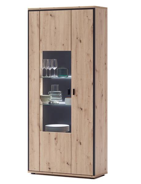 Kombi-Vitrine Mendoza 4 mit LED Braun - Eiche - 93 x 210 x 38 cm