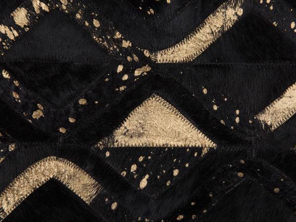 Teppich DEVELI Schwarz - Gold - Echtleder - 140 x 140 x 140 cm