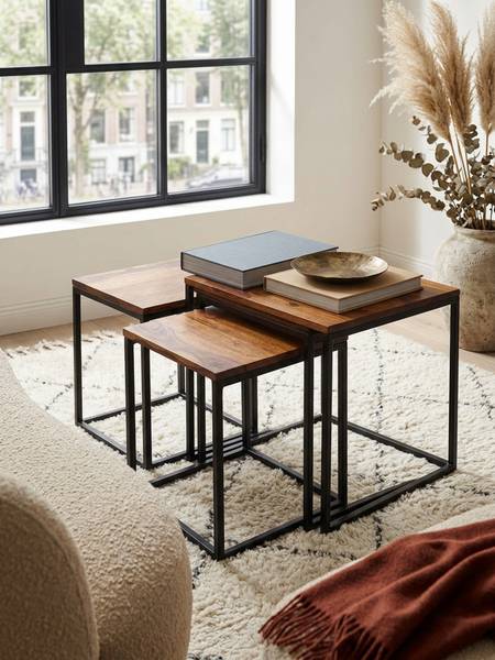 Satztisch ARQUATA 3er-Set Braun - Sheesham - 40 x 42 x 40 cm