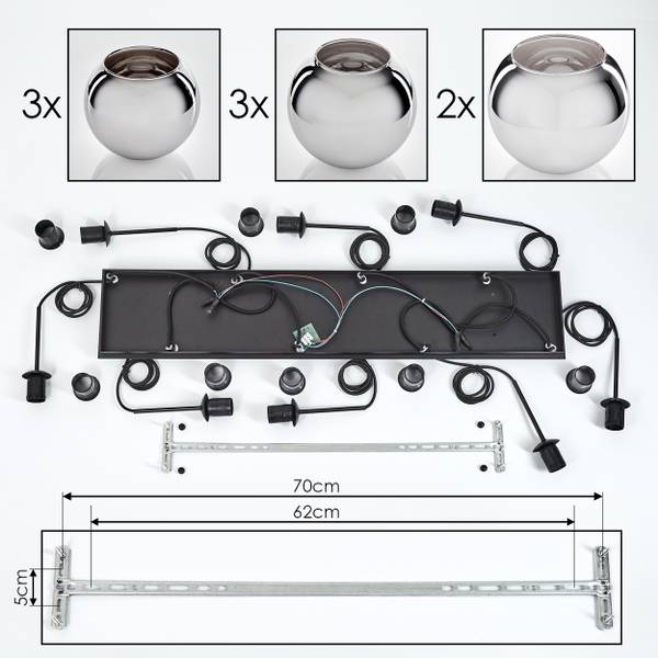 Deckenleuchte Cesaro Grau - Silber - Metall - 80 x 30 x 80 cm