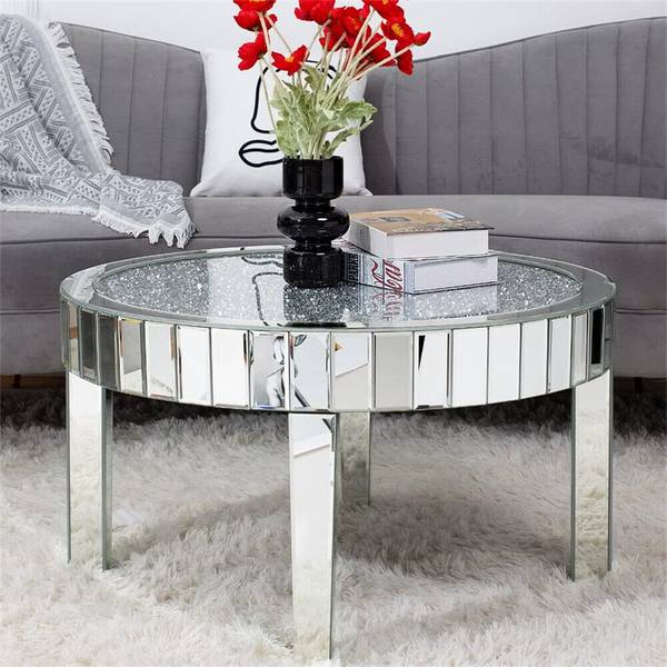 Verspiegelt Couchtisch Glas rund Silber kaufen