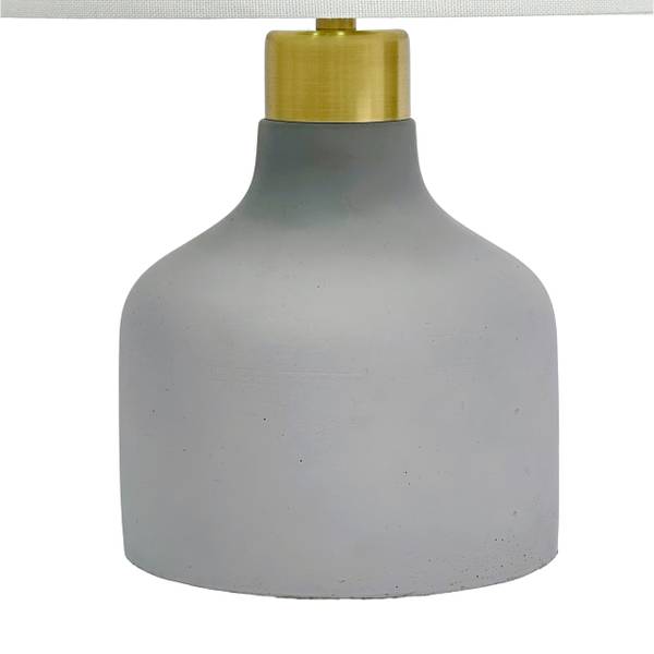 Lampe de table tissu & pied béton Doré - Gris - Blanc - Lin - Fer - Béton - 25 x 35 x 25 cm