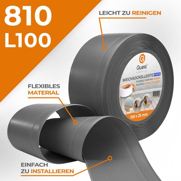 Breite Weichsockelleiste 810-L100 Dunkelgrau - Tiefe: 1000 cm