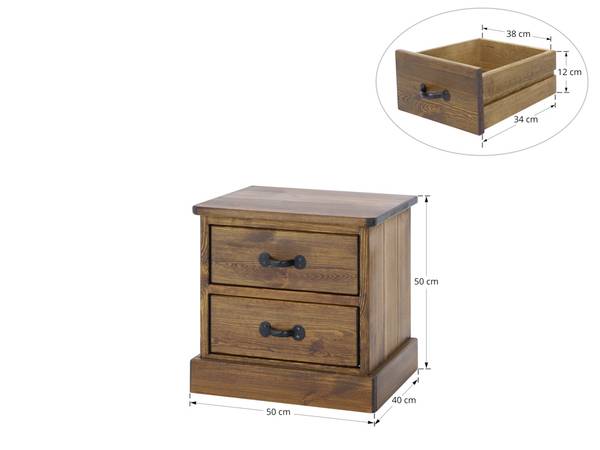 Table de chevet Rustyk 2 Marron - Pin - Acier - 50 x 50 x 40 cm