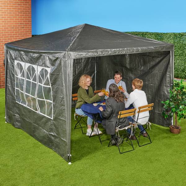 Zijwanden partytent 2x3 m set van 3 grijs - wit - kunststof - 300 x 200 x 1 cm