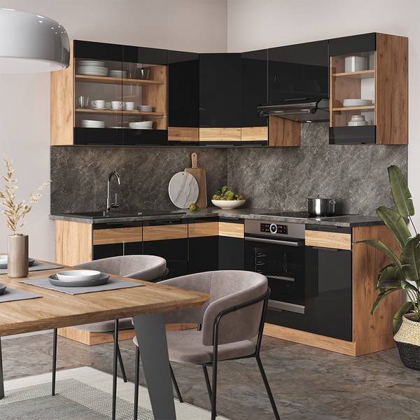 Eckküche Fame-Line 42796 Schwarz - Braun - Holzwerkstoff - 190 x 82 x 60 cm