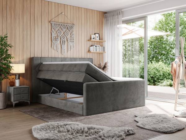 Boxspringbett KING EIGAR Grau - Breite: 200 cm - H4