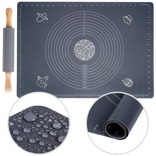 Nudelholz mit Backmatte 2-tlg. Set279001 Grau - Silikon - 5 x 38 x 5 cm