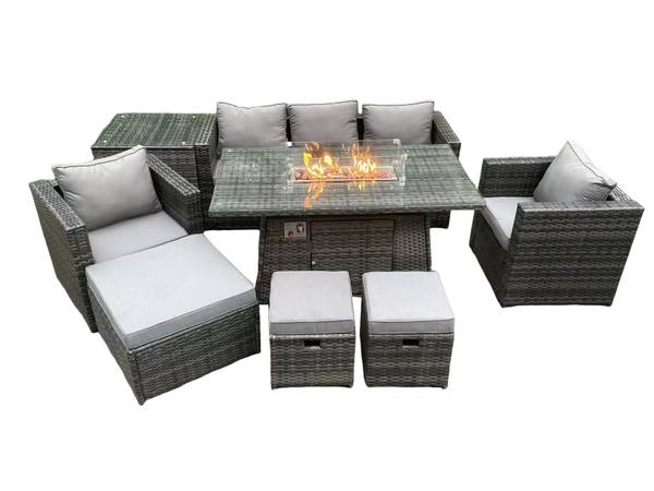 Gartenmöbel Feuerstelle XL(8er-Set) Grau - Webstoff - Polyresin