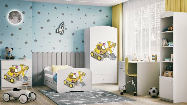 Kinderbett Bagger Weiß - 80 x 144 cm