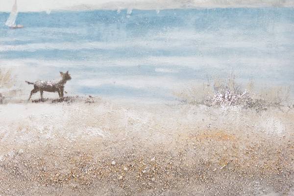 Acrylbild Handgemalt Strände Yuk Beige - Blau - Baumwollstoff - 120 x 60 x 4 cm