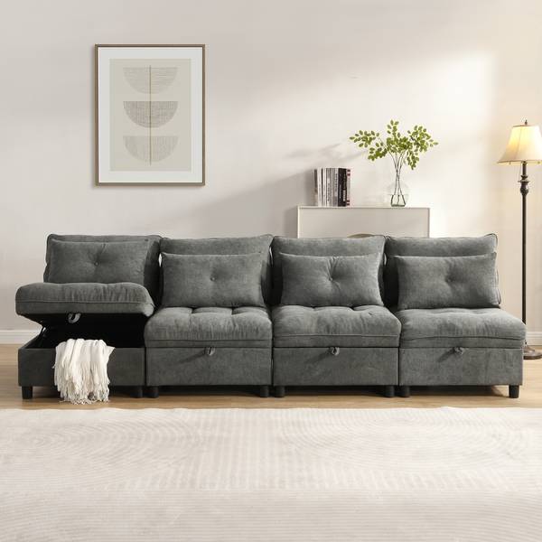 Sofaset Gaia Ⅰ Grau - Kunststoff - Massivholz - Textil - 76 x 87 x 274 cm