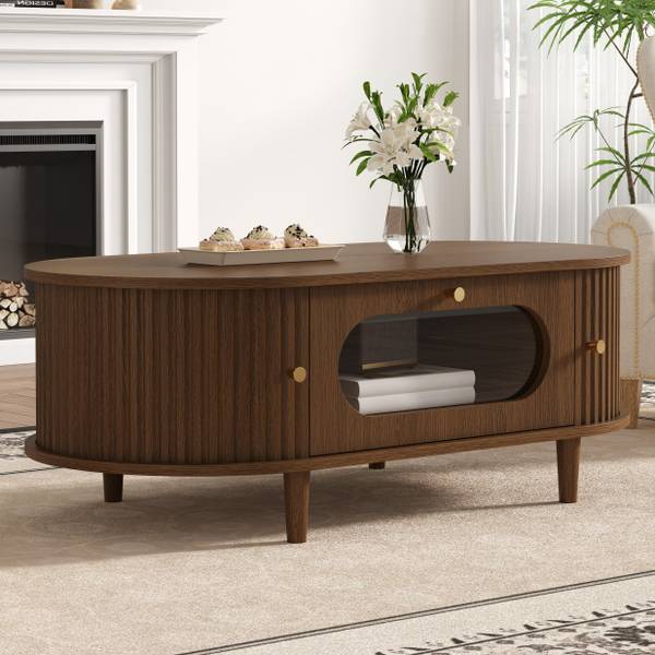 Salontafel Coeus Ⅳ bruin - plaatmateriaal op houtbasis - glas - 50 x 36 x 100 cm