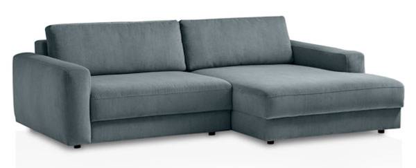 Ecksofa BOGOTA Blau / Grau - Ecke davorstehend rechts - Ottomane davorstehend rechts