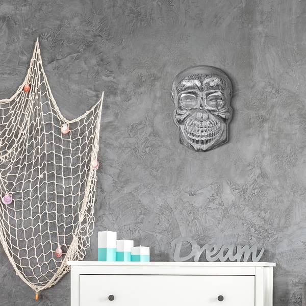 Deko Skull Wandskulptur Silber 42x30cm Silber - Samt - 3 x 42 x 30 cm
