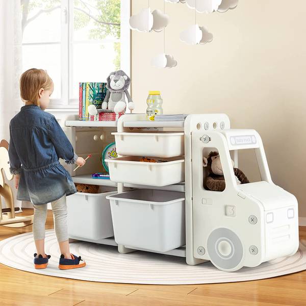 2 Ebenen Kinderregal Beige - Kunststoff - 32 x 66 x 110 cm