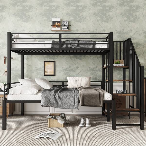 Lit superposé EveMetal Ⅰ Noir - Bois manufacturé - Métal - 124 x 160 x 257 cm