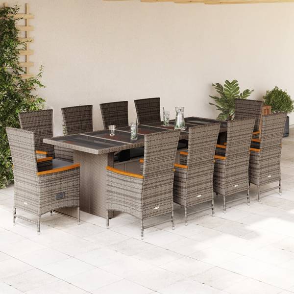 Garten-Essgruppe 3277561 11-teilig Grau - Polyrattan - 90 x 75 x 240 cm