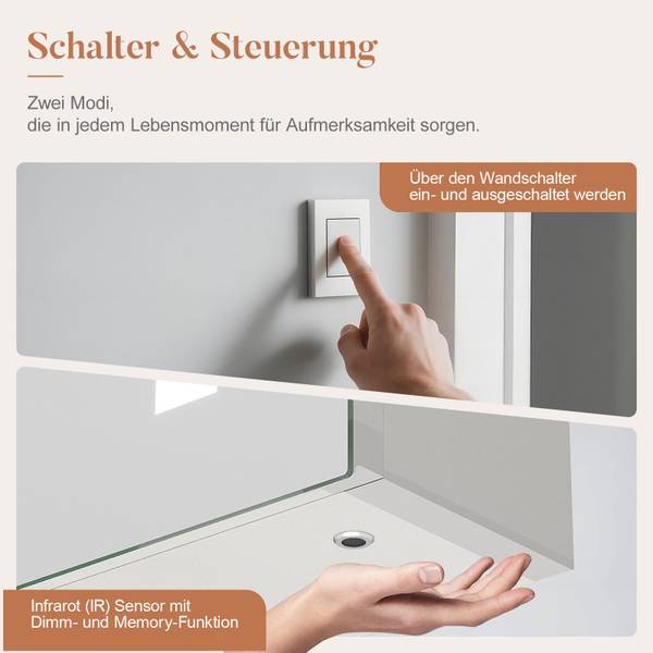 Bad Spiegelschrank mit LED Beleuchtung Silber - Glas - 60 x 70 x 13 cm
