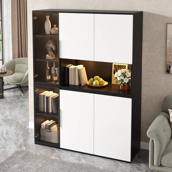 Hochschrank Ourea Ⅶ Schwarz - Weiß - Holzwerkstoff - 120 x 160 x 40 cm